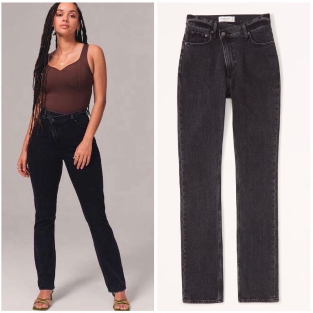 Abercrombie Black Asymmetrical Slim Straight Jeans NWOT